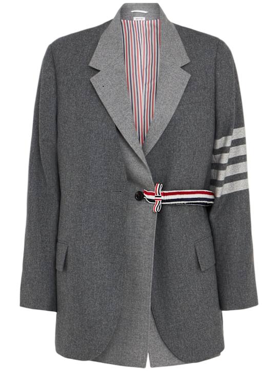 Thom Browne: 4-bar narrow shoulder 2-in-1 jacket - Grey - women_0 | Luisa Via Roma