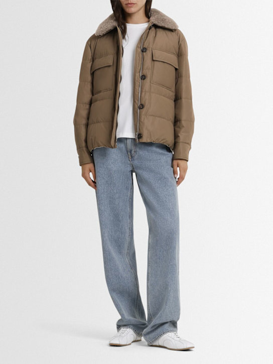 Brunello Cucinelli: Puffer jacket w/ fur collar - Dark Beige - women_1 | Luisa Via Roma