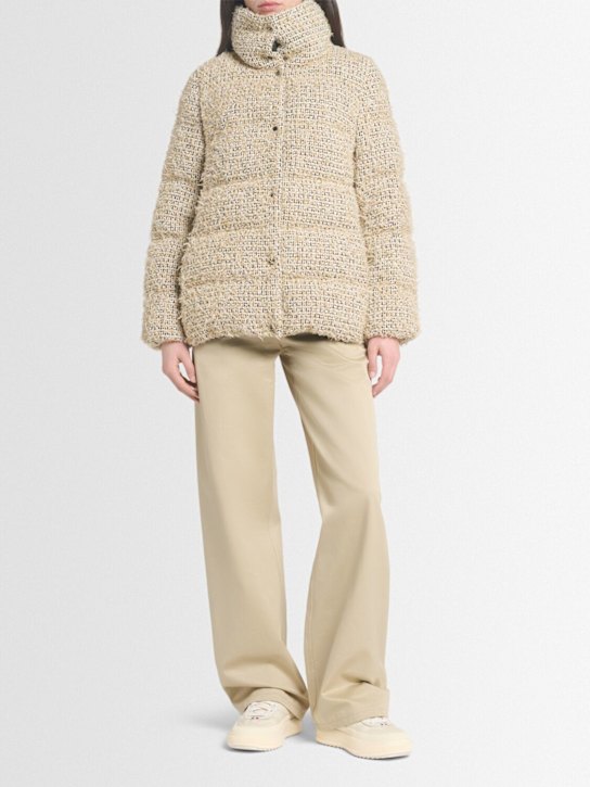 Moncler: Cochelle cotton blend tweed down jacket - Metal Colors - women_1 | Luisa Via Roma