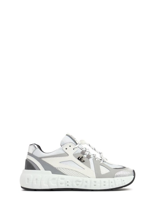 Dolce&Gabbana: Sneakers con logo y cordones - Gris/Blanco - kids-boys_0 | Luisa Via Roma