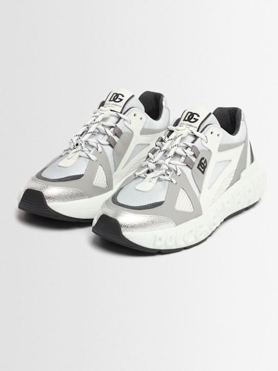 Dolce&Gabbana: Sneakers con logo y cordones - Gris/Blanco - kids-boys_1 | Luisa Via Roma