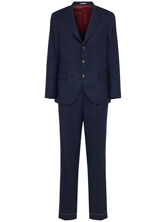 Brunello Cucinelli: Single breast wool suit - Blu Marina - men_0 | Luisa Via Roma