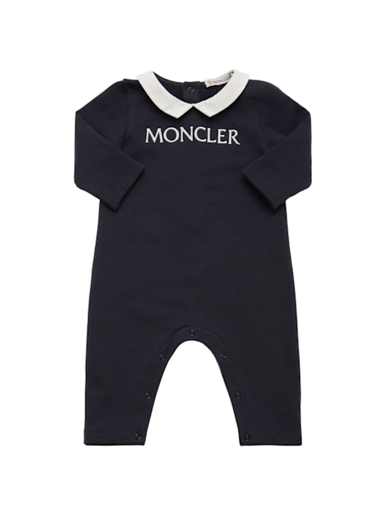 Moncler: Embroidered logo cotton baby romper - kids-boys_0 | Luisa Via Roma