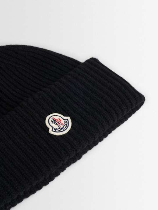 Moncler: Wool & cashmere beanie - Black - men_1 | Luisa Via Roma