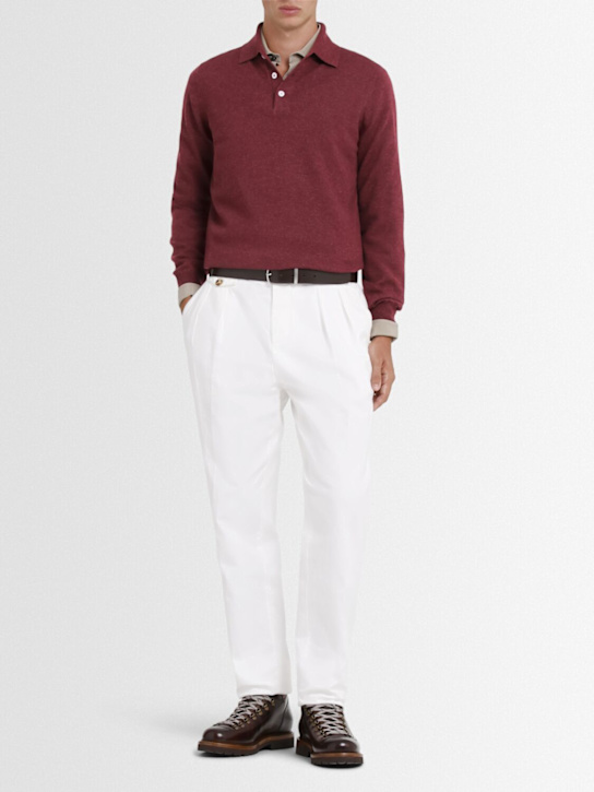 Brunello Cucinelli: Cashmere knit l/s polo - Amaranto - men_1 | Luisa Via Roma