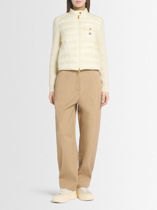 Moncler: Wool & nylon down cardigan jacket - White - women_1 | Luisa Via Roma