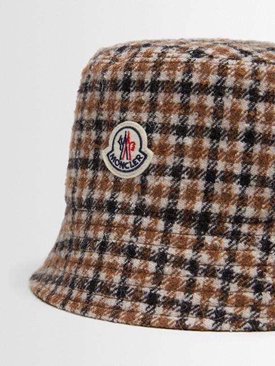 Moncler: Reversible wool blend check bucket hat - Brown  Black - women_1 | Luisa Via Roma