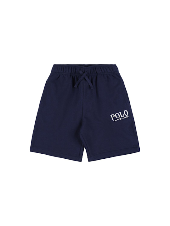 Polo Ralph Lauren: Shorts in felpa con ricamo logo - Blu Scuro - kids-boys_0 | Luisa Via Roma