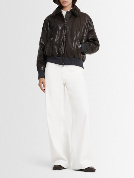 Brunello Cucinelli: Leather & fur bomber jacket - Dark Brown - women_1 | Luisa Via Roma