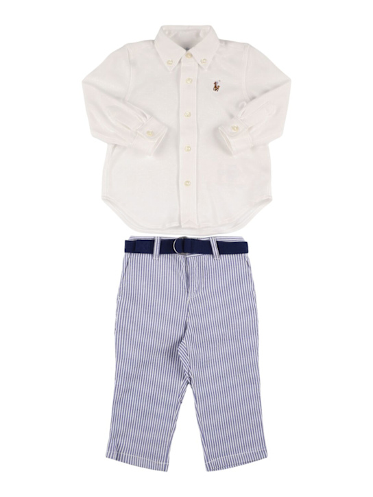 Polo Ralph Lauren: Camicia e pantaloni in popeline di misto cotone - Bianco - kids-boys_0 | Luisa Via Roma