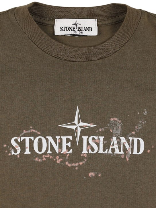 Stone Island Junior: Printed cotton jersey t-shirt - ミリタリーグリーン - kids-boys_1 | Luisa Via Roma