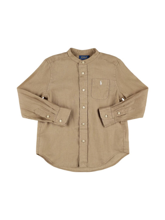 Polo Ralph Lauren: Camicia in lino con ricamo logo - kids-boys_0 | Luisa Via Roma