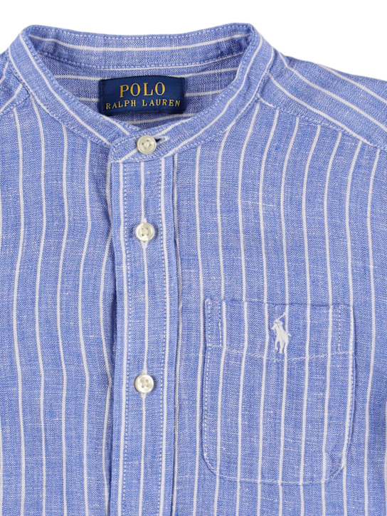 Polo Ralph Lauren: Logo embroidery striped linen shirt - Blue/White - kids-boys_1 | Luisa Via Roma
