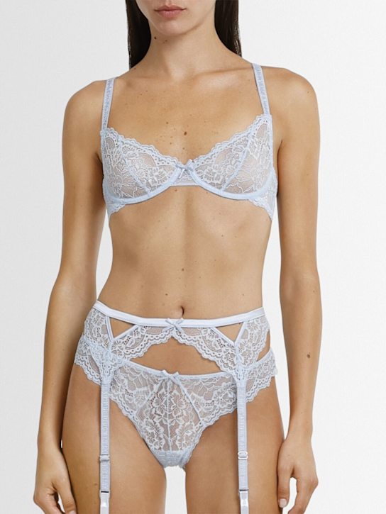 Fleur Du Mal: Bianca embroidered lace garter - Blue - women_1 | Luisa Via Roma
