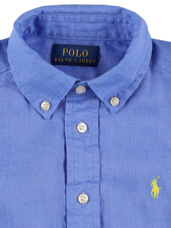 Polo Ralph Lauren: Camicia in lino con ricamo logo - Blu - kids-boys_1 | Luisa Via Roma