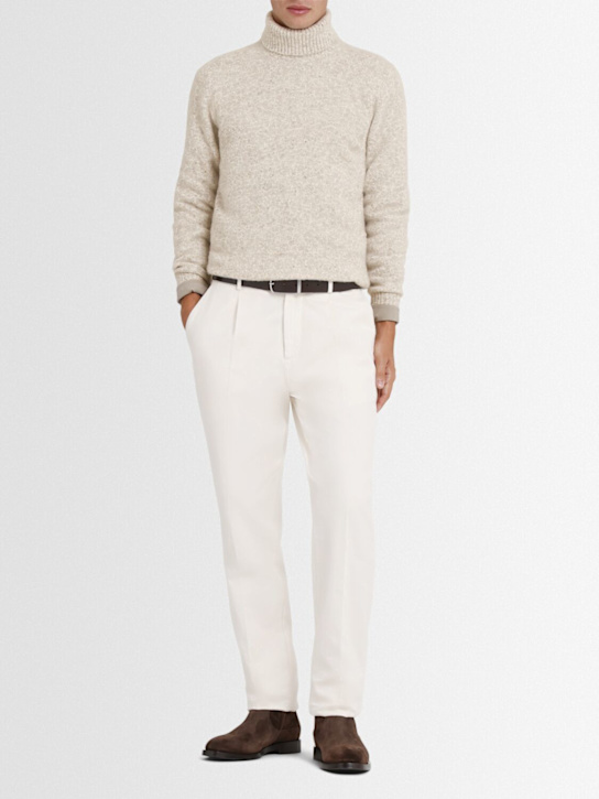 Brunello Cucinelli: Alpaca blend knit turtleneck sweater - Beige - men_1 | Luisa Via Roma