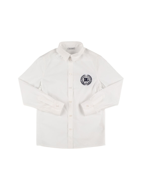 Dolce&Gabbana: Cotton poplin shirt w/logo - ホワイト - kids-boys_0 | Luisa Via Roma
