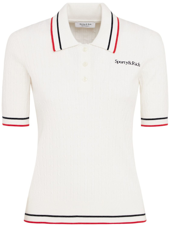 Sporty & Rich: Serif logo cable knit polo - women_0 | Luisa Via Roma