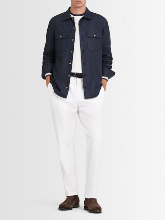 Brunello Cucinelli: Wool flannel overshirt - Midnight Blue - men_1 | Luisa Via Roma