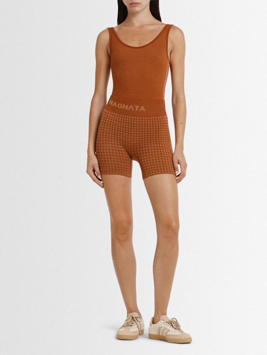 Nagnata: Wool blend bodysuit w/ houndstooth - Spice - women_1 | Luisa Via Roma