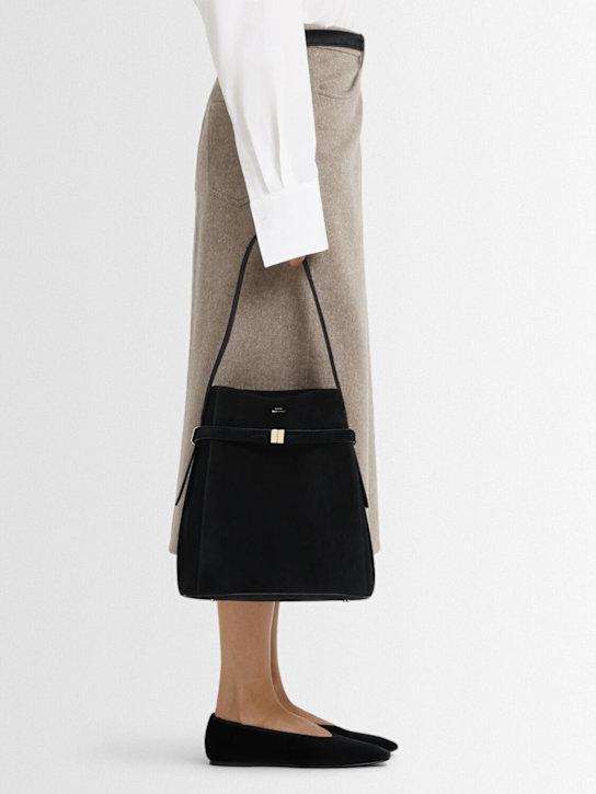 Toteme: Belted suede bucket bag - Black - women_1 | Luisa Via Roma