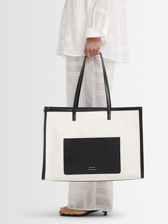 Loulou De Saison: Large Monti cabas beach tote bag - White/Black - women_1 | Luisa Via Roma