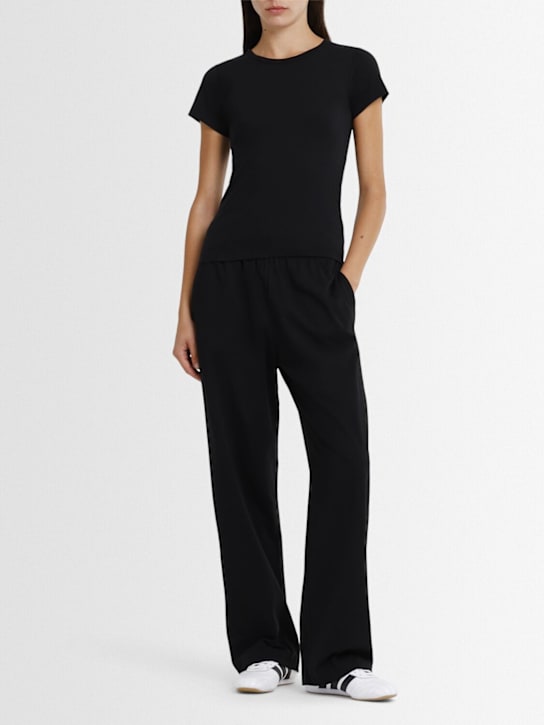 Éterne: Fitted short sleeve cotton blend t-shirt - Black - women_1 | Luisa Via Roma