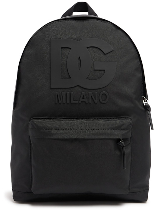 Dolce&Gabbana: Sac à dos en nylon à logo - Noir - kids-boys_0 | Luisa Via Roma
