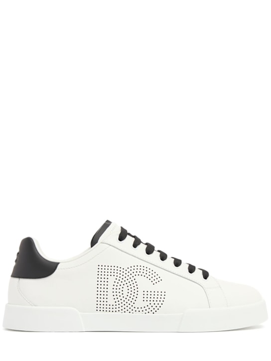 Dolce&Gabbana: Leather sneakers - White/Black - men_0 | Luisa Via Roma