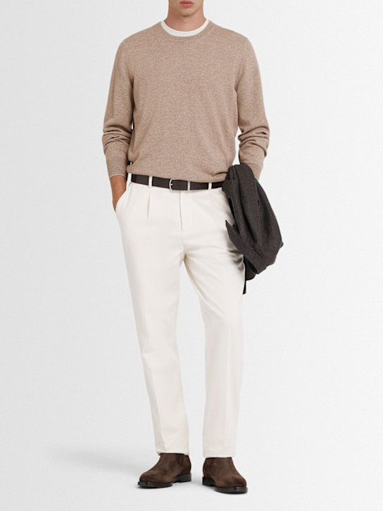 Brunello Cucinelli: Cashmere knit crewneck sweater - Nocciola - men_1 | Luisa Via Roma