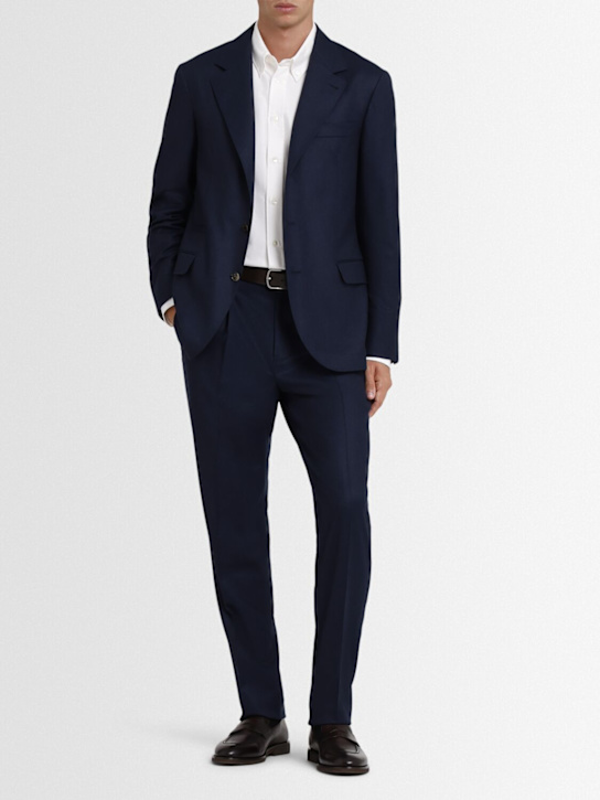 Brunello Cucinelli: Single breast wool suit - Blu Marina - men_1 | Luisa Via Roma