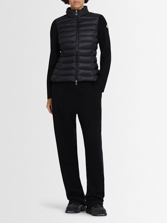 Moncler: Wool & nylon down zip-up cardigan - Black - women_1 | Luisa Via Roma
