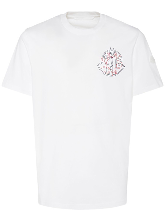 Moncler: Overlapped logo cotton t-shirt - Brillant White - men_0 | Luisa Via Roma