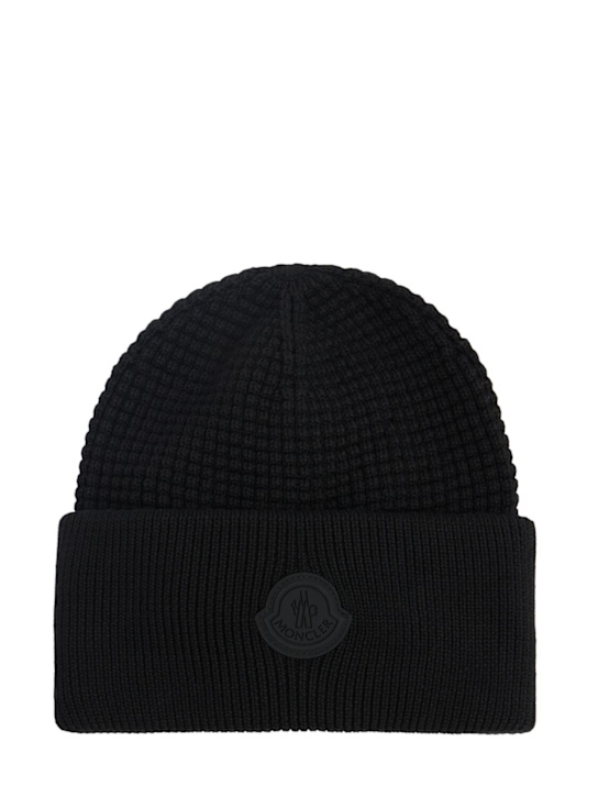 Moncler: Logo cotton beanie - Black - men_0 | Luisa Via Roma