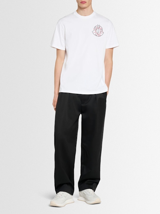 Moncler: Overlapped logo cotton t-shirt - Brillant White - men_1 | Luisa Via Roma