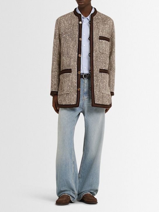 Valentino: Wool chevron jacket - Ivory/Brown - men_1 | Luisa Via Roma