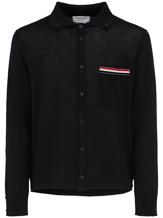 Thom Browne: Jersey stitch wool polo shirt - men_0 | Luisa Via Roma