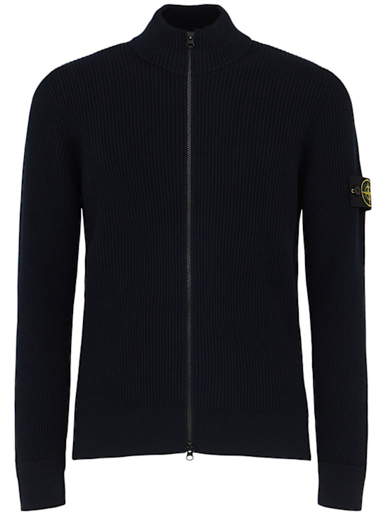 Stone Island: Wool cardigan - ネイビ�� - men_0 | Luisa Via Roma