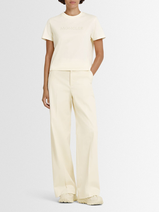 Moncler: Embroidered logo cotton t-shirt - Off White - women_1 | Luisa Via Roma