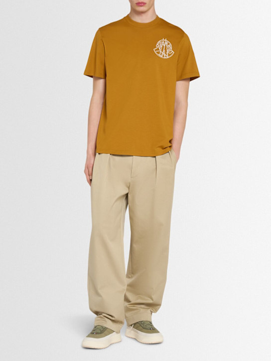 Moncler: Overlapped logo cotton t-shirt - Cathay Spice - men_1 | Luisa Via Roma