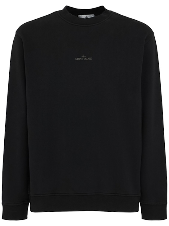 Stone Island: Printed cotton sweatshirt hoodie - Black - men_0 | Luisa Via Roma