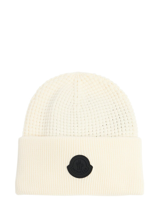 Moncler: Logo cotton beanie - White - men_0 | Luisa Via Roma