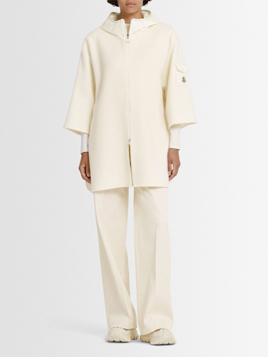 Moncler: Virgin wool blend cape - White - women_1 | Luisa Via Roma