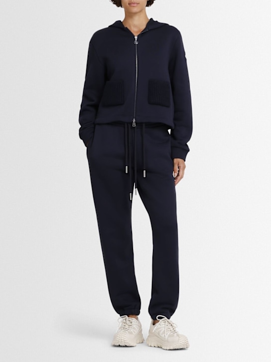 Moncler: Cotton blend zip-up hoodie - Navy - women_1 | Luisa Via Roma