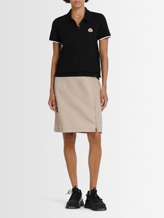 Moncler: Logo cotton piquet polo shirt - Black - women_1 | Luisa Via Roma