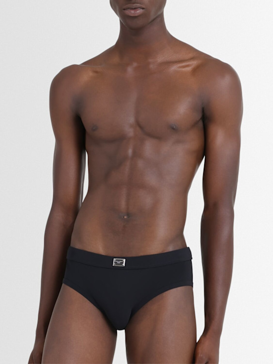 Dolce&Gabbana: Logo plaque swim briefs - Black - men_1 | Luisa Via Roma