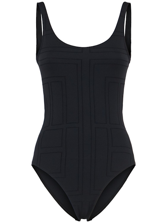 Toteme: Monogram pointelle one piece swimsuit - Black - women_0 | Luisa Via Roma