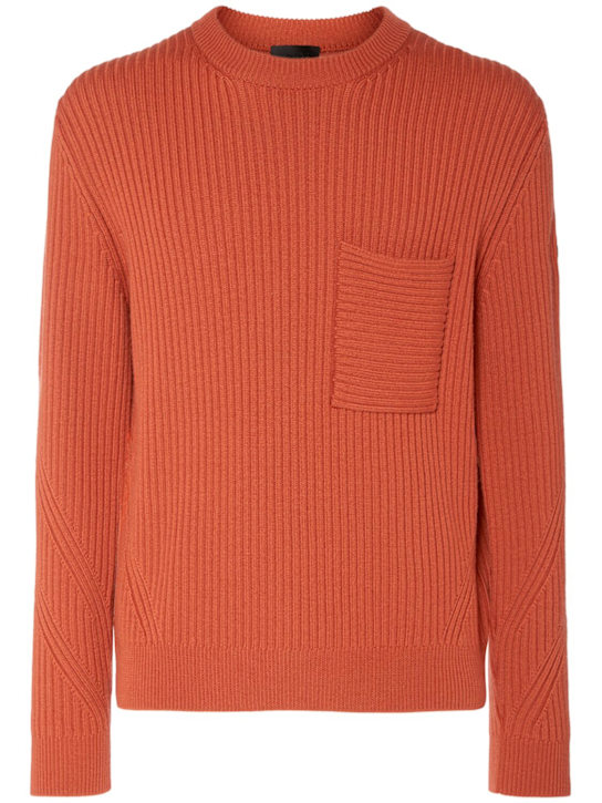 Moncler: Virgin wool crewneck sweater w/ pocket - men_0 | Luisa Via Roma