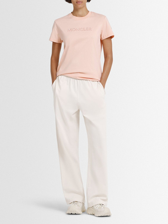 Moncler: Embroidered logo cotton t-shirt - Pink - women_1 | Luisa Via Roma