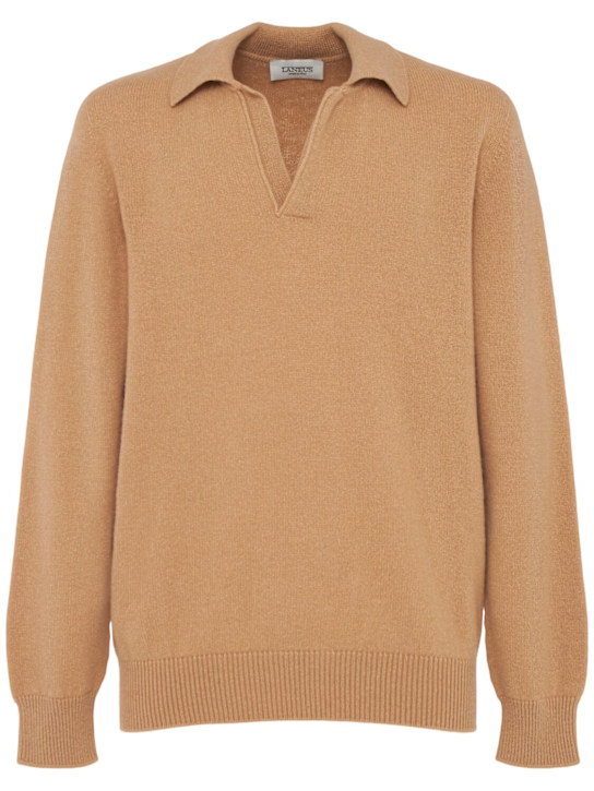 Laneus: Knitted polo shirt - Cammello/Camel - men_0 | Luisa Via Roma